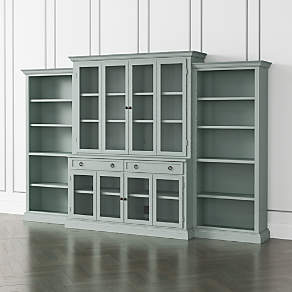 Cameo Blue Grey 4-Piece Glass Door Wall Unit with Storage Bookcase