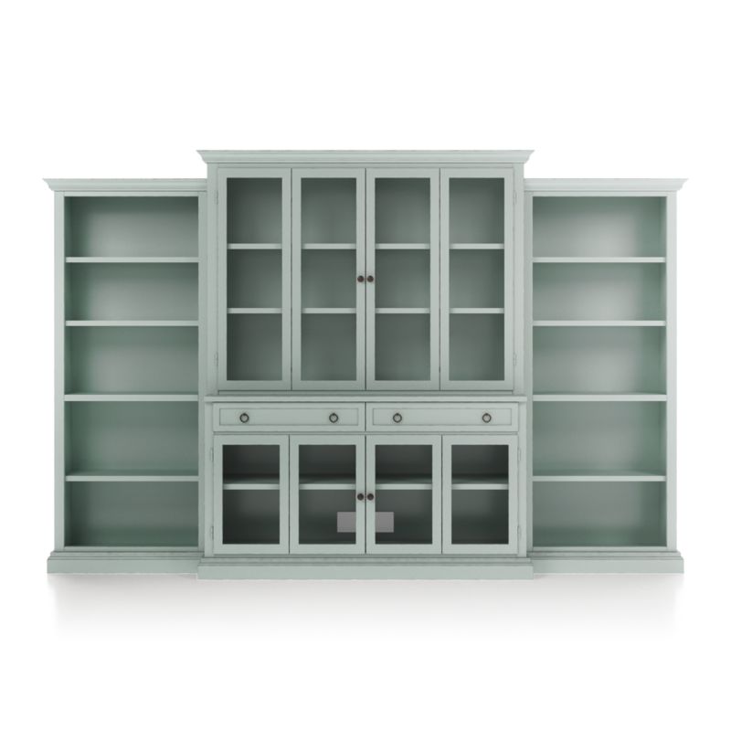 Cameo Blue Grey 4-Piece Glass Door Wall Unit with Open Bookcase