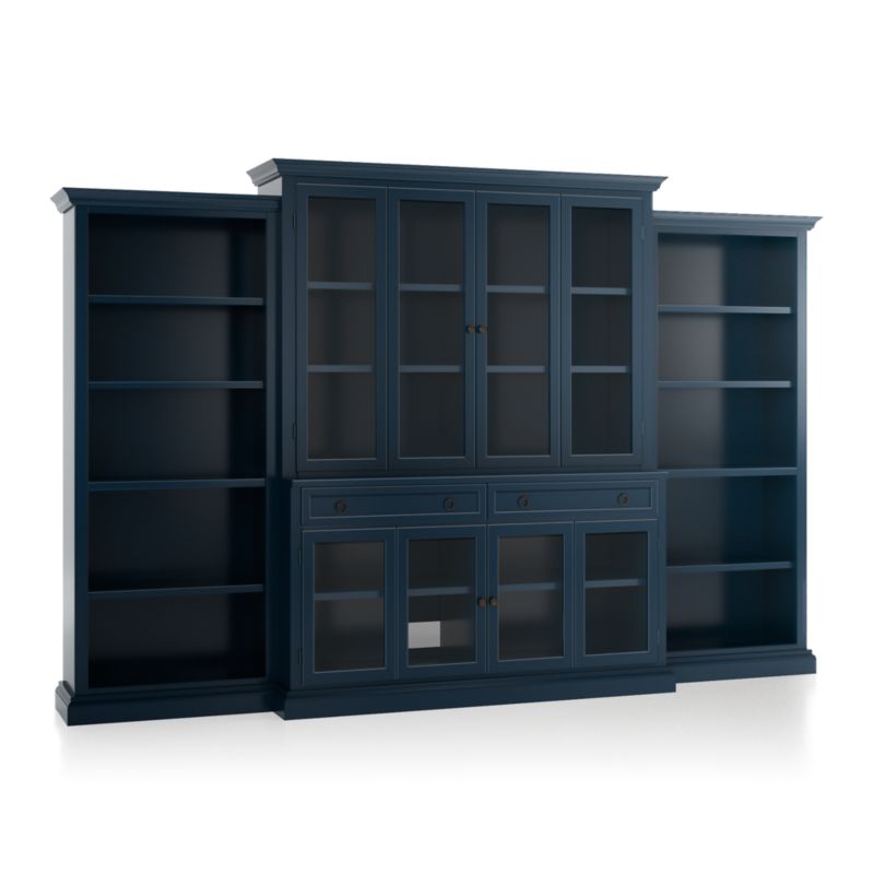 Cameo Indigo 4-Piece Glass Door Wall Unit with Open Bookcases