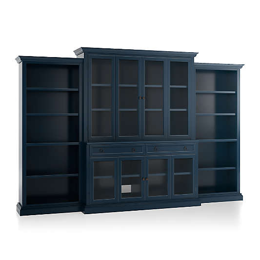 Cameo Indigo 4-Piece Glass Door Wall Unit with Open Bookcases