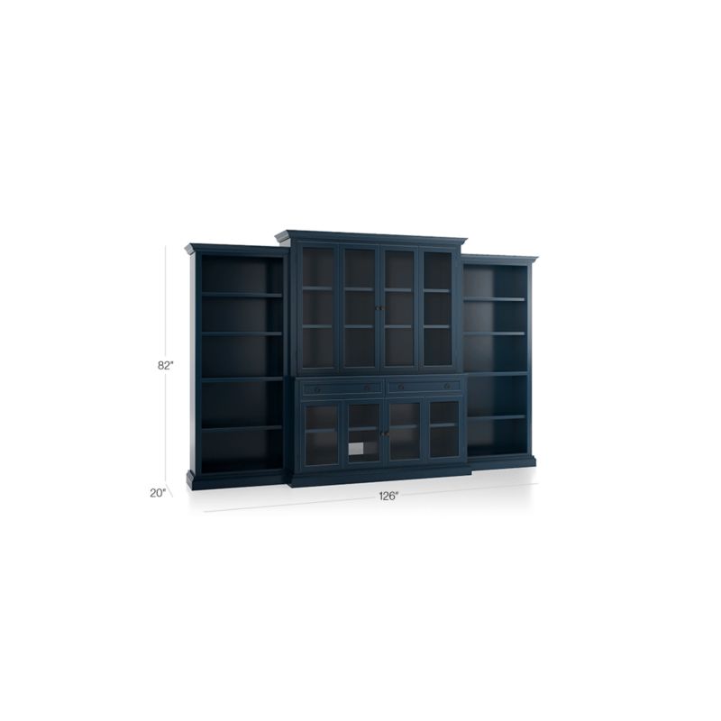 Cameo Indigo 4-Piece Glass Door Wall Unit with Open Bookcases