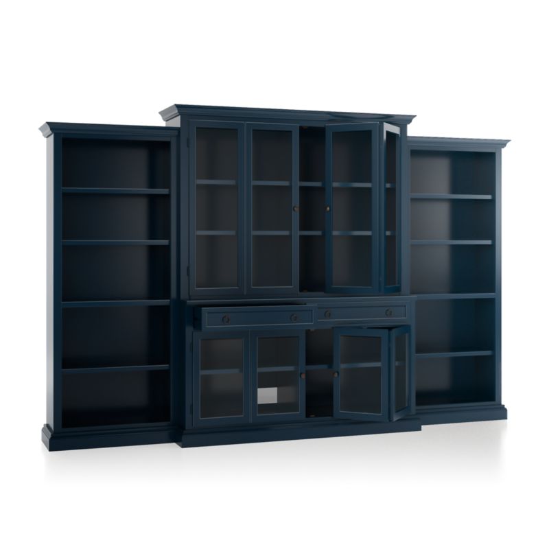 Cameo Indigo 4-Piece Glass Door Wall Unit with Open Bookcases