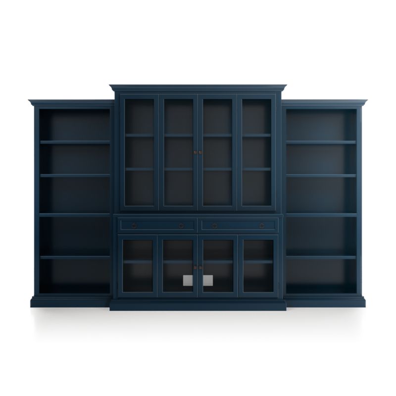 Cameo Indigo 4-Piece Glass Door Wall Unit with Open Bookcases