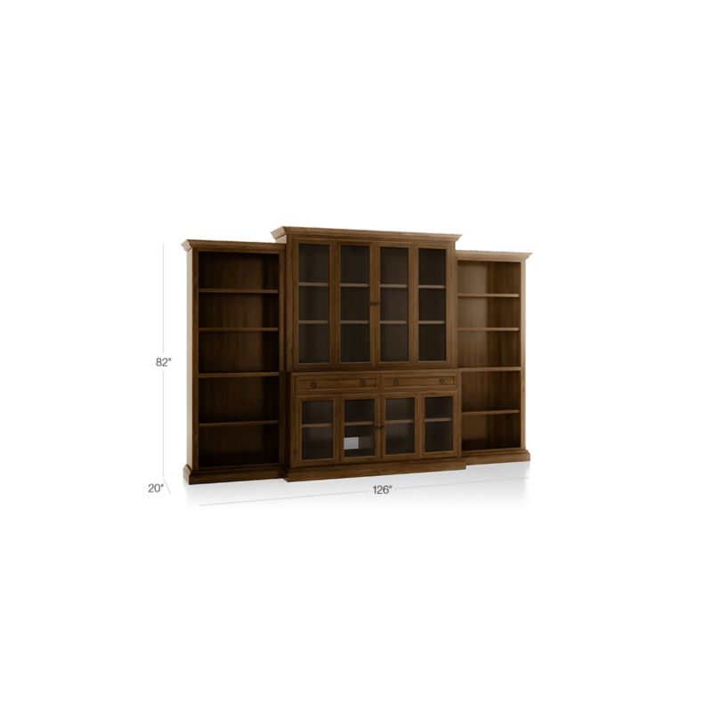 Cameo Nero Noce 4-Piece Glass Door Wall Unit with Open Bookcase