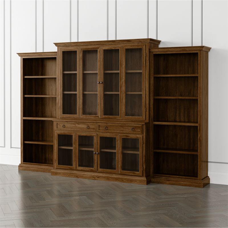 Cameo Nero Noce 4-Piece Glass Door Wall Unit with Open Bookcase