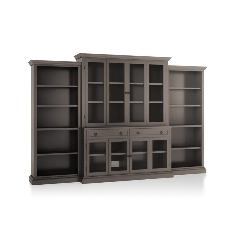 Cameo Grigio 4-Piece Glass Door Wall Unit with Open Bookcase