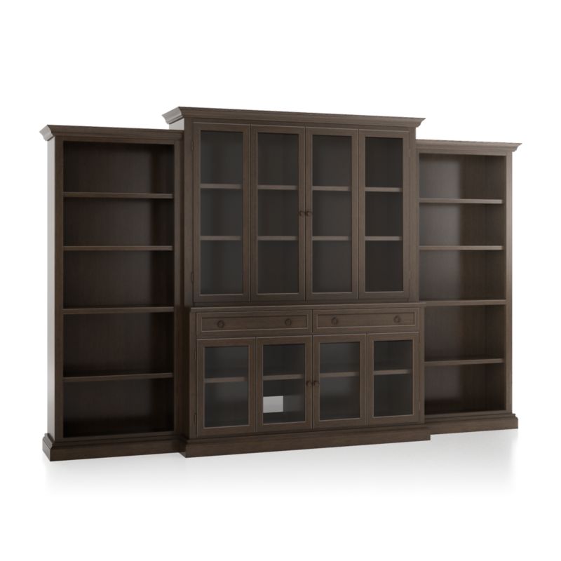 Cameo Pinot Lancaster 4-Piece Glass Door Wall Unit with Open Bookcase