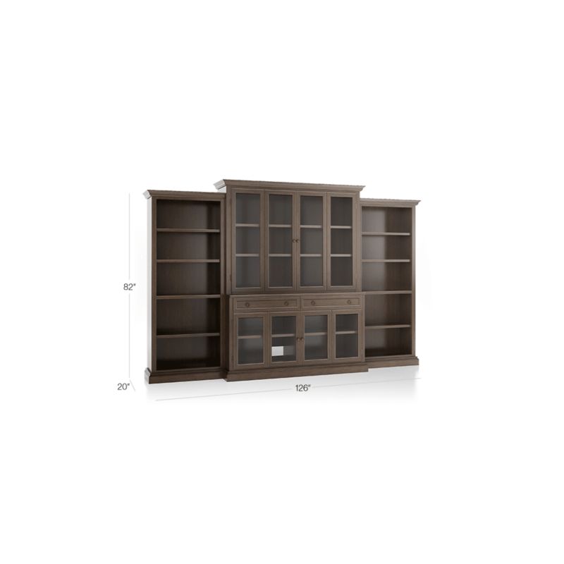 Cameo Pinot Lancaster 4-Piece Glass Door Wall Unit with Open Bookcase