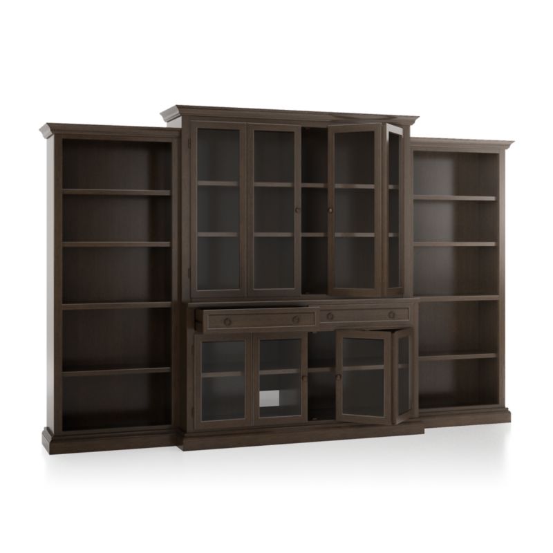 Cameo Pinot Lancaster 4-Piece Glass Door Wall Unit with Open Bookcase