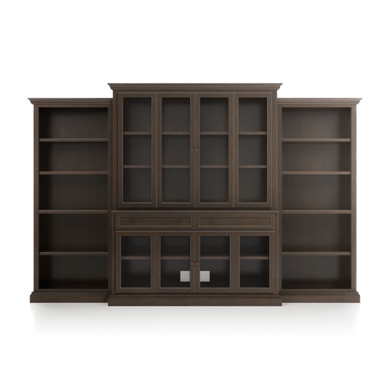 Cameo Pinot Lancaster 4-Piece Glass Door Wall Unit with Open Bookcase