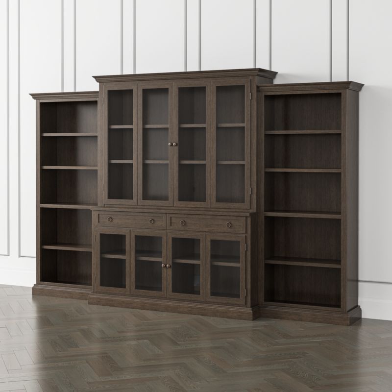 Cameo Pinot Lancaster 4-Piece Glass Door Wall Unit with Open Bookcase