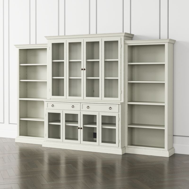 Cameo 4-Piece White Glass Door Wall Unit with Storage Bookcases