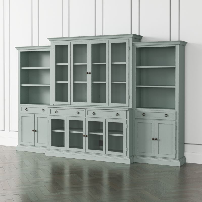 Cameo Blue Grey 4-Piece Glass Door Wall Unit with Storage Bookcase