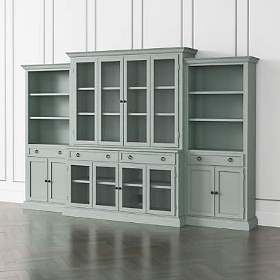 Cameo Blue Grey 4-Piece Glass Door Wall Unit with Storage ...