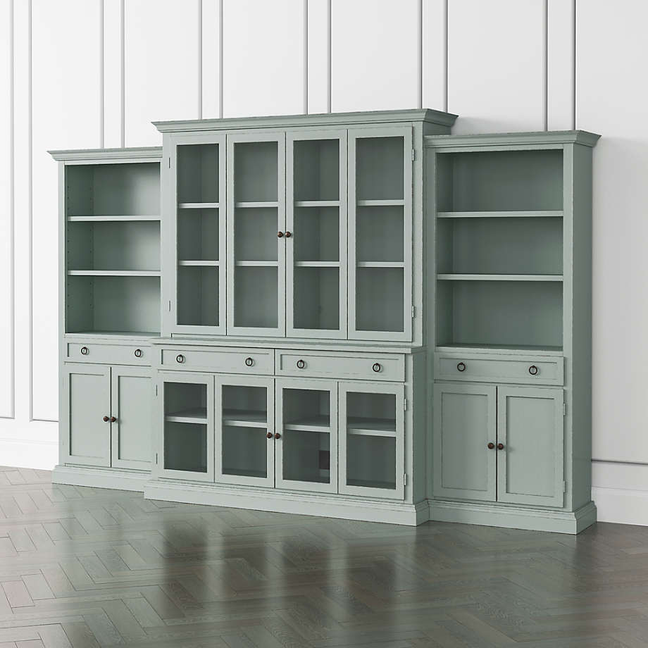 Cameo Blue Grey 4Piece Glass Door Wall Unit with Storage Bookcase Crate & Barrel