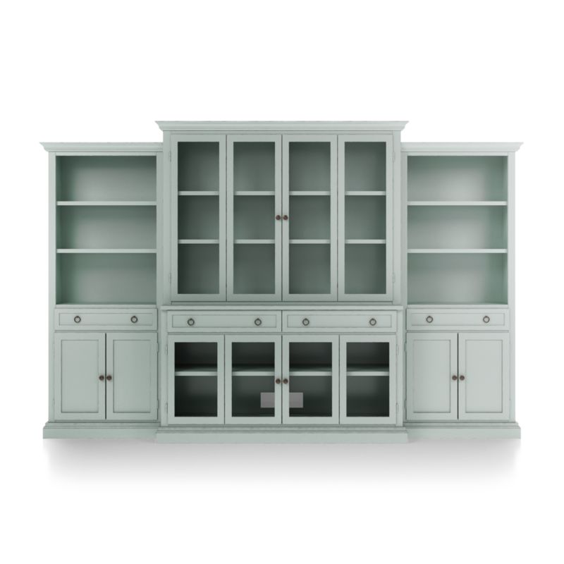 Cameo Blue Grey 4-Piece Glass Door Wall Unit with Storage Bookcase