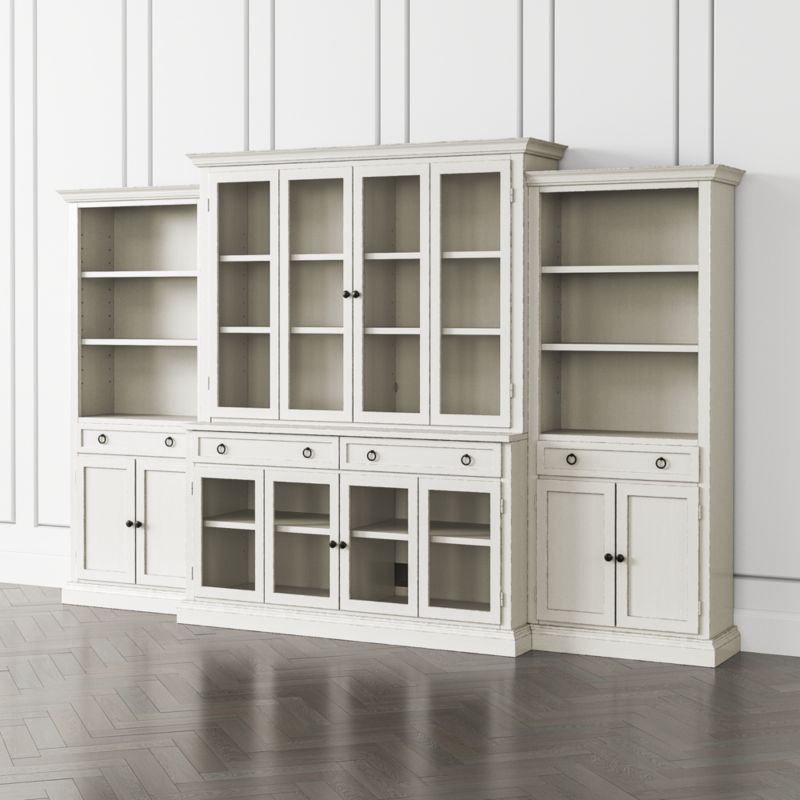 Cameo 4-Piece Modular White Glass Door Wall Unit with Storage Bookcases