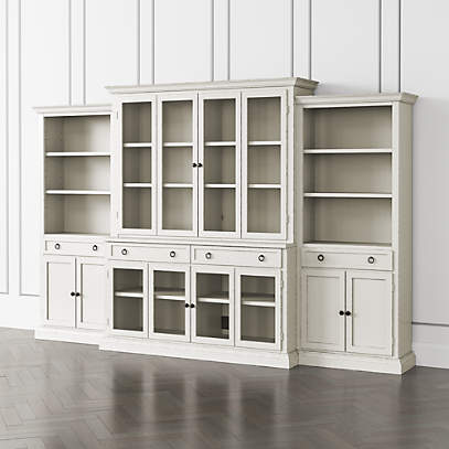 Cameo Dama 4 Piece Glass Door Wall Unit With Storage Bookcase Crate Barrel - White Wall Unit With Glass Doors