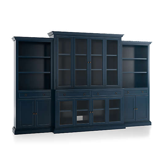 Cameo Indigo 4-Piece Glass Door Wall Unit with Storage Bookcases