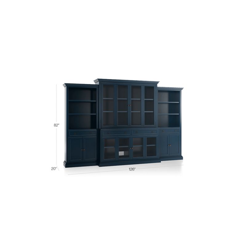 Cameo Indigo 4-Piece Glass Door Wall Unit with Storage Bookcases