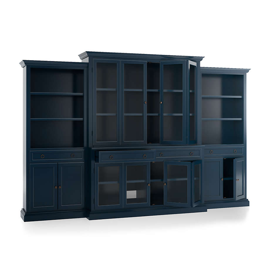 Cameo Indigo 4-Piece Glass Door Wall Unit with Storage Bookcases