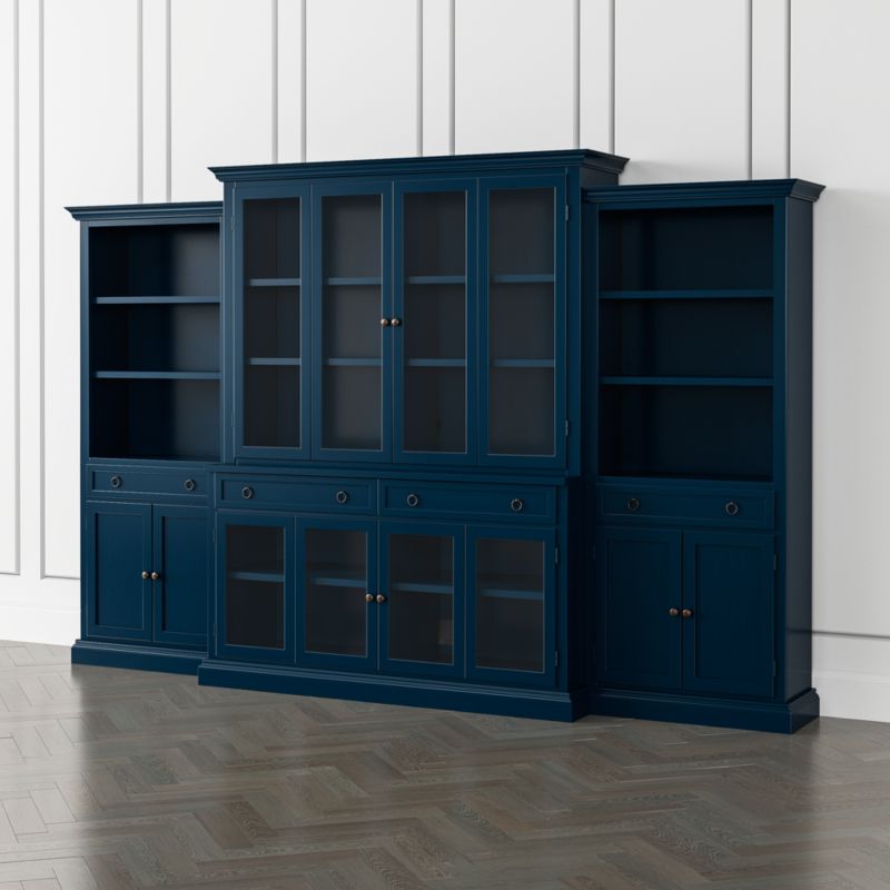 Cameo Indigo 4-Piece Glass Door Wall Unit with Storage Bookcases