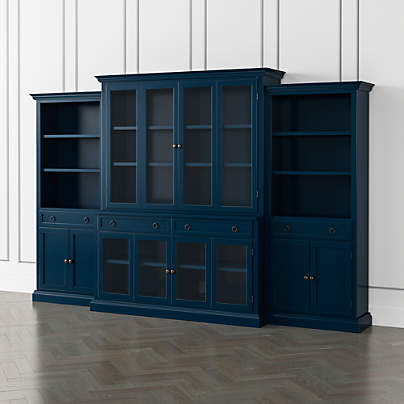 Cameo Indigo 4-Piece Glass Door Wall Unit with Storage Bookcases