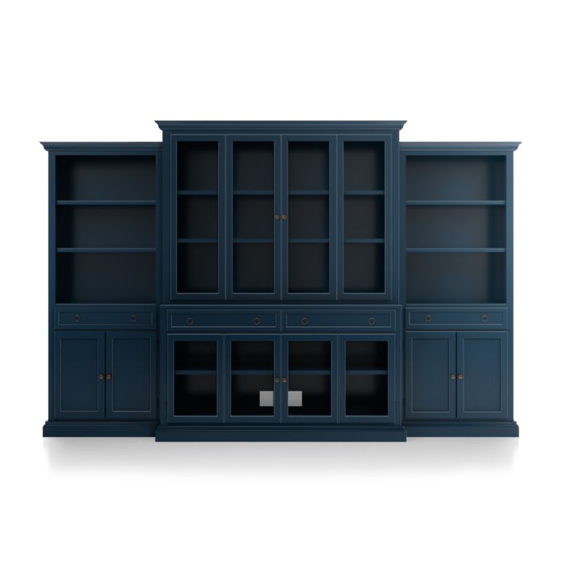Cameo Indigo 4-Piece Glass Door Wall Unit with Storage Bookcases