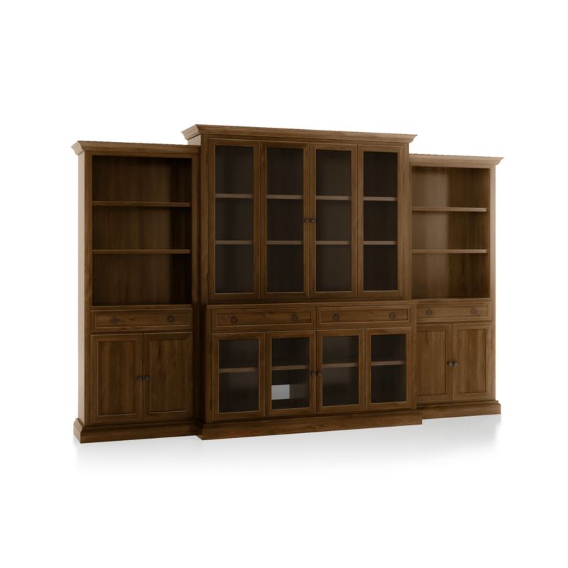 Cameo Nero Noce 4-Piece Glass Door Wall Unit with Storage Bookcase