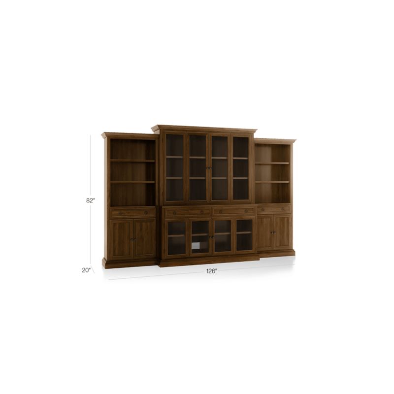 Cameo Nero Noce 4-Piece Glass Door Wall Unit with Storage Bookcase