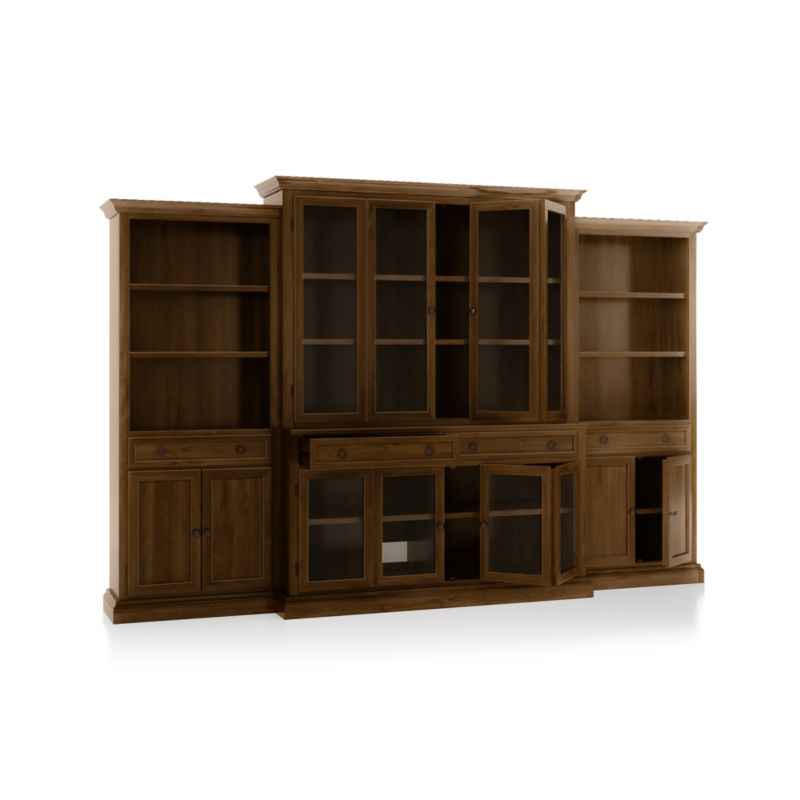 Cameo Nero Noce 4-Piece Glass Door Wall Unit with Storage Bookcase