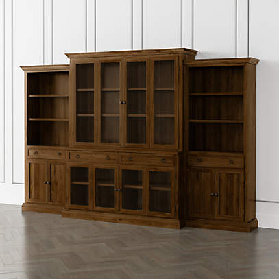 Cameo Nero Noce 4 Piece Glass Door Wall, Unfinished Wood Bookcase With Glass Doors