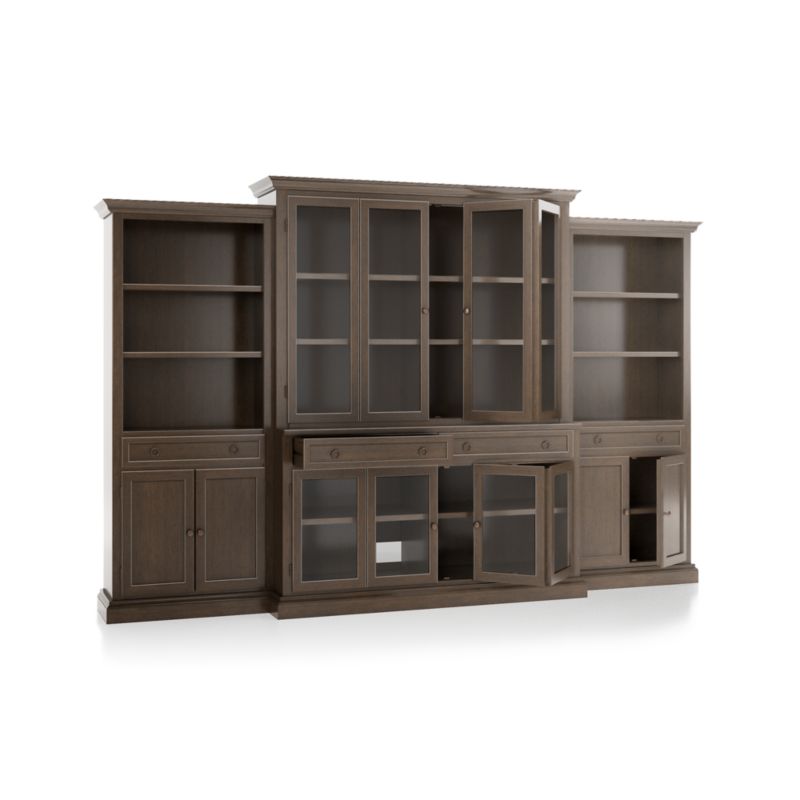 Cameo Pinot Lancaster 4-Piece Glass Door Wall Unit with Storage Bookcase