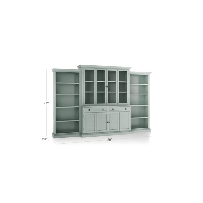 Cameo Blue Grey 4-Piece Glass and Wood Door Wall Unit with Open Bookcases