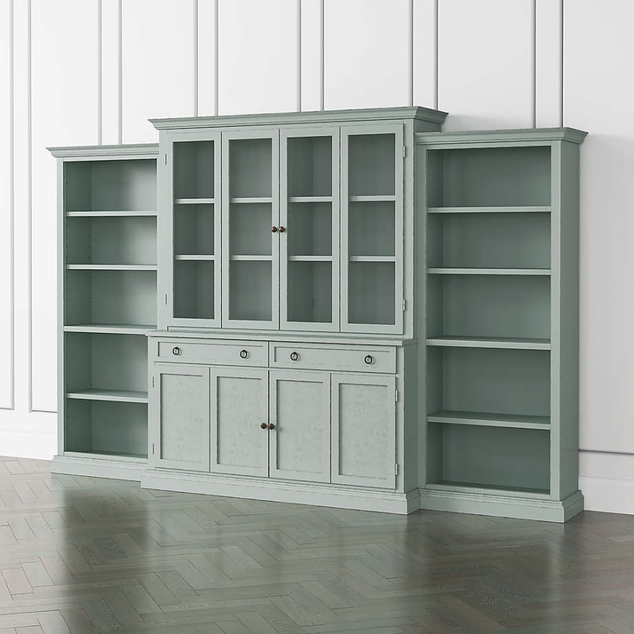 Cameo Blue Grey 4Piece Glass and Wood Door Wall Unit with Open