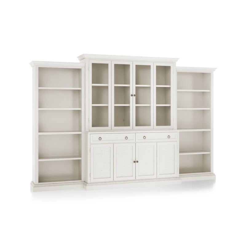 Cameo Dama 4-Piece Glass and Wood Door Wall Unit with Open Bookcases