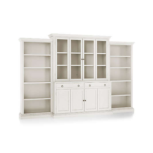 Cameo Dama 4-Piece Glass and Wood Door Wall Unit with Open Bookcases