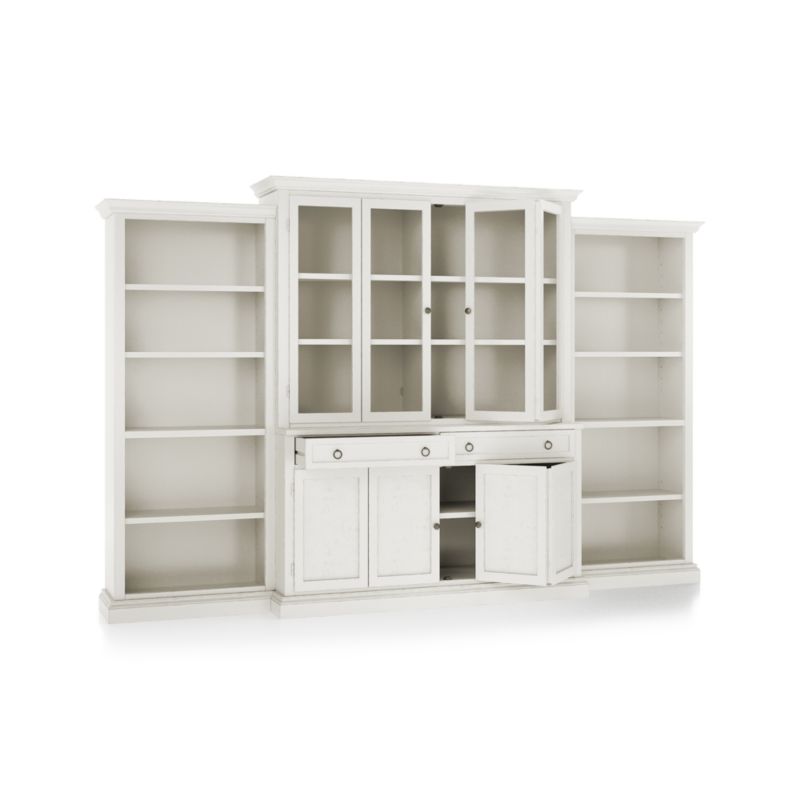 Cameo Dama 4-Piece Glass and Wood Door Wall Unit with Open Bookcases