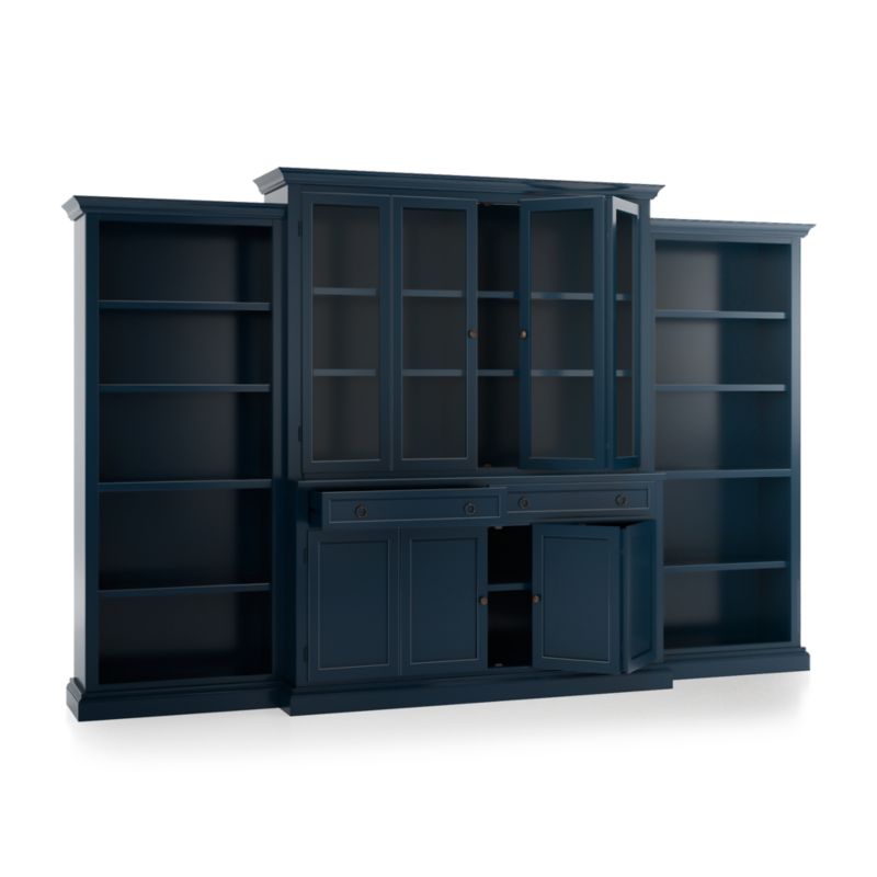 Cameo Indigo 4-Piece Glass and Wood Door Wall Unit with Open Bookcases