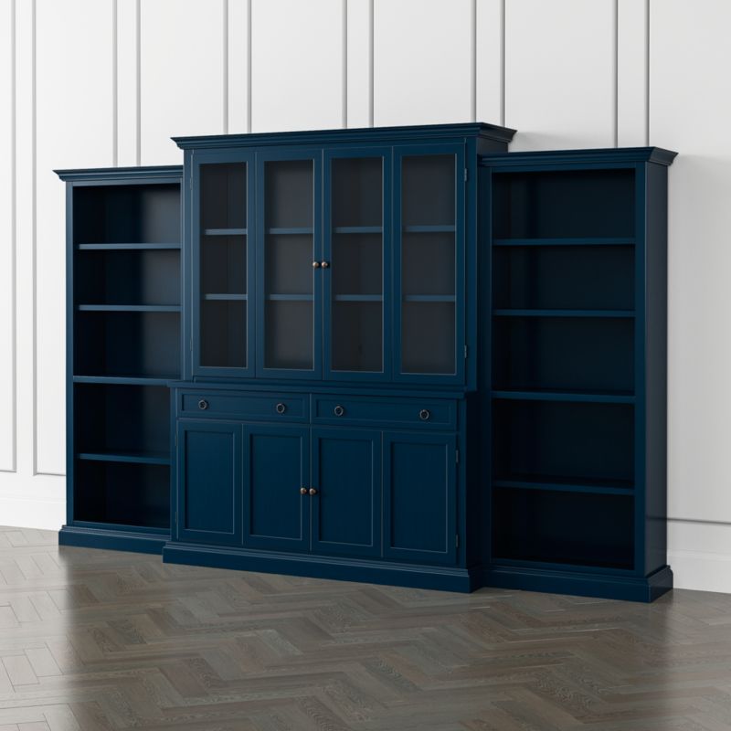 Cameo Indigo 4-Piece Glass and Wood Door Wall Unit with Open Bookcases