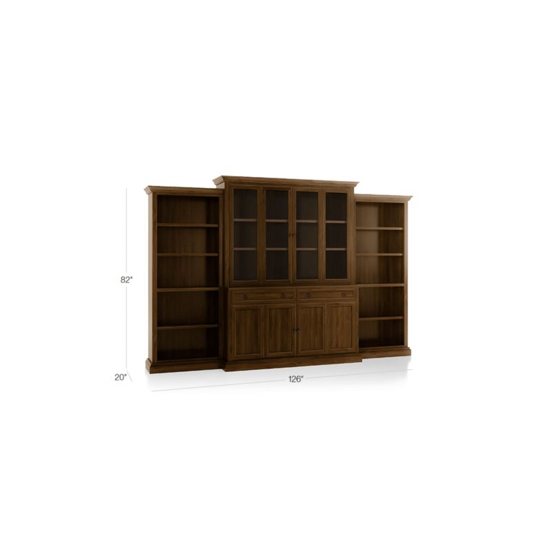 Cameo Nero Noce 4-Piece Glass and Wood Door Wall Unit with Open Bookcases