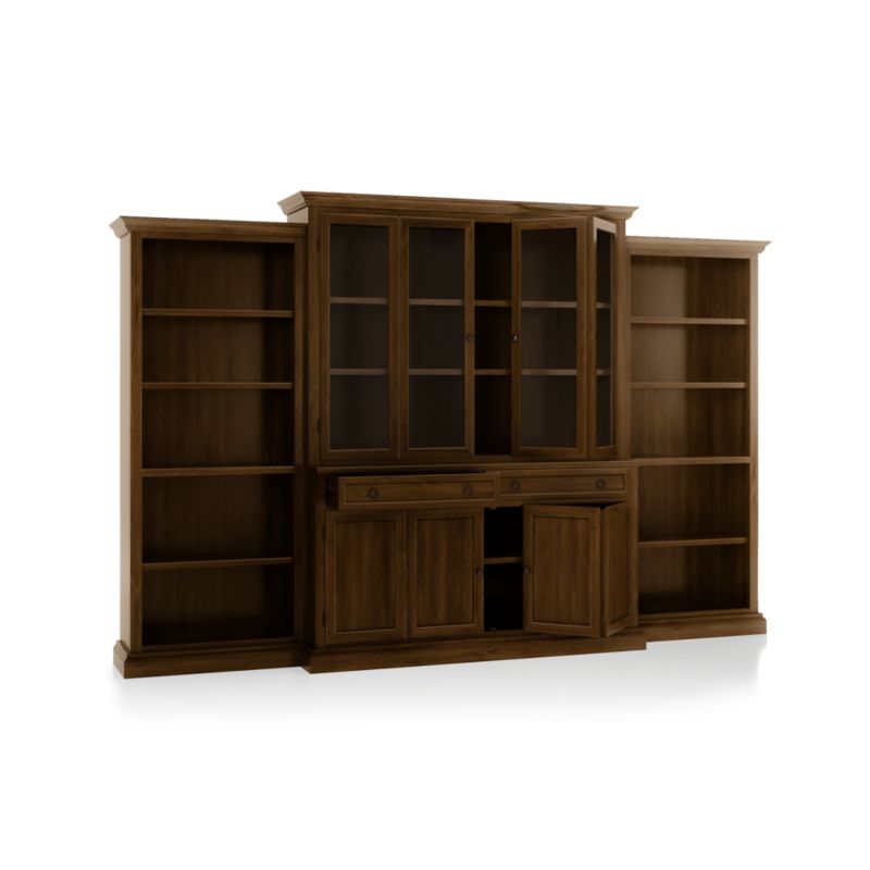 Cameo Nero Noce 4-Piece Glass and Wood Door Wall Unit with Open Bookcases