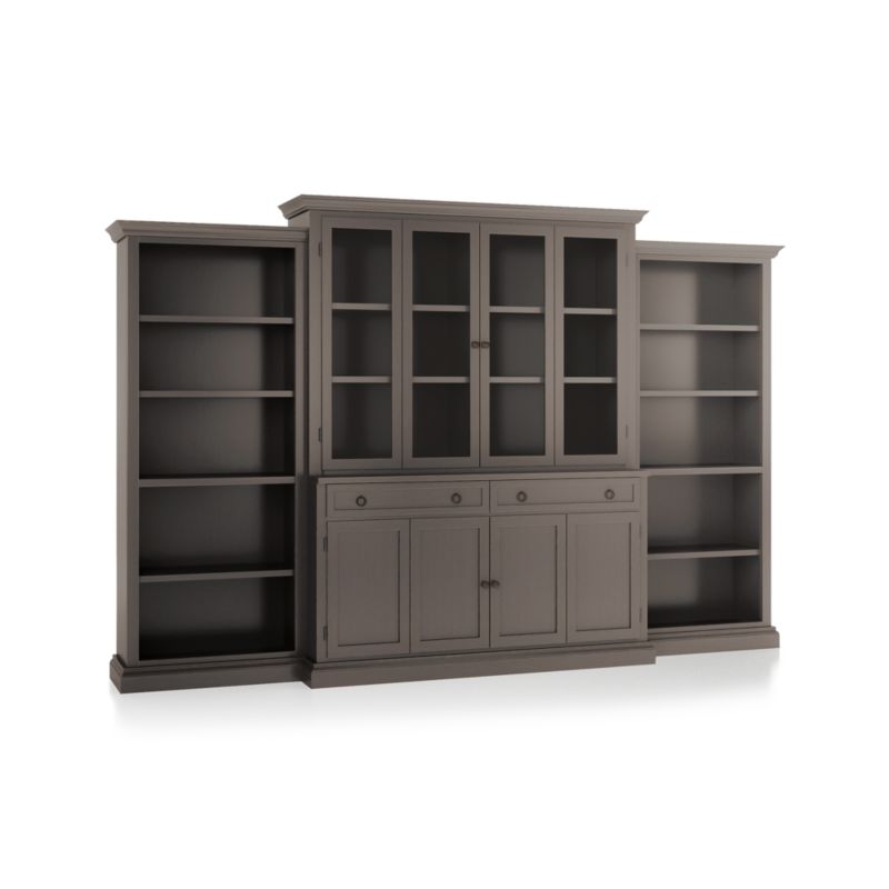 Cameo Grigio 4-Piece Glass and Wood Door Wall Unit with Open Bookcases