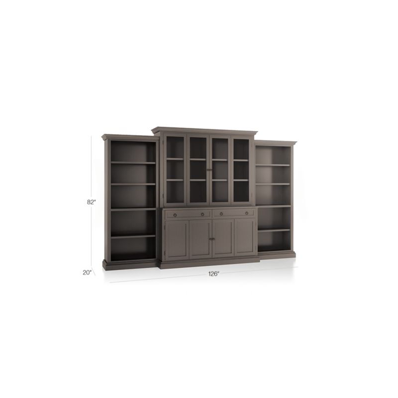 Cameo Grigio 4-Piece Glass and Wood Door Wall Unit with Open Bookcases