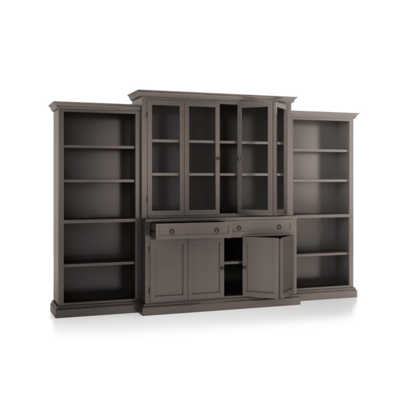 Cameo Grigio 4-Piece Glass and Wood Door Wall Unit with Open Bookcases