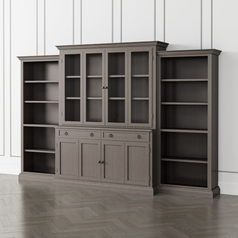 Cameo Grigio 4-Piece Glass and Wood Door Wall Unit with Open Bookcases