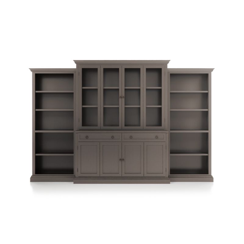 Cameo Grigio 4-Piece Glass and Wood Door Wall Unit with Open Bookcases