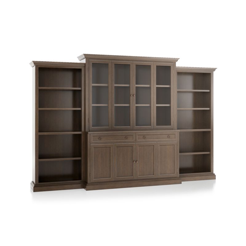 Cameo Pinot Lancaster 4-Piece Glass and Wood Door Wall Unit with Open Bookcases