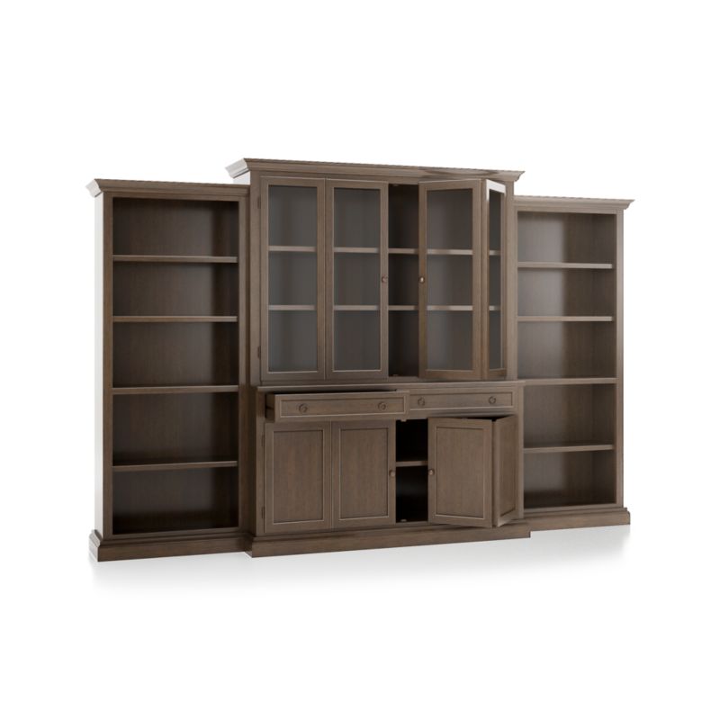 Cameo Pinot Lancaster 4-Piece Glass and Wood Door Wall Unit with Open Bookcases