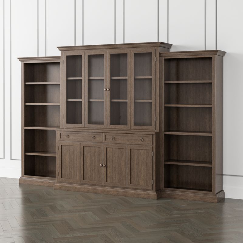 Cameo Pinot Lancaster 4-Piece Glass and Wood Door Wall Unit with Open Bookcases